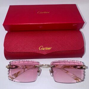 Cartier Buffs Sunglasses Diamond Cut Lens Pink Tint Diamond White Horn